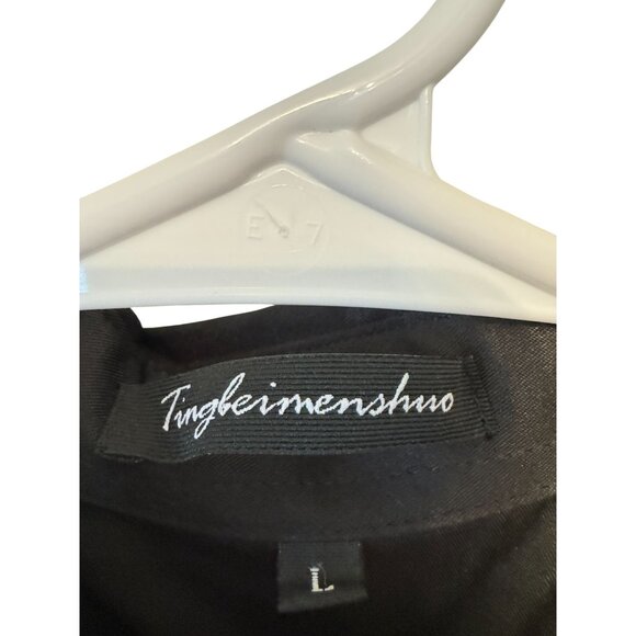 Tingbeimenshuo Mens Black Long Sleeve Shirt Gold Floral Design L - Picture 3 of 5